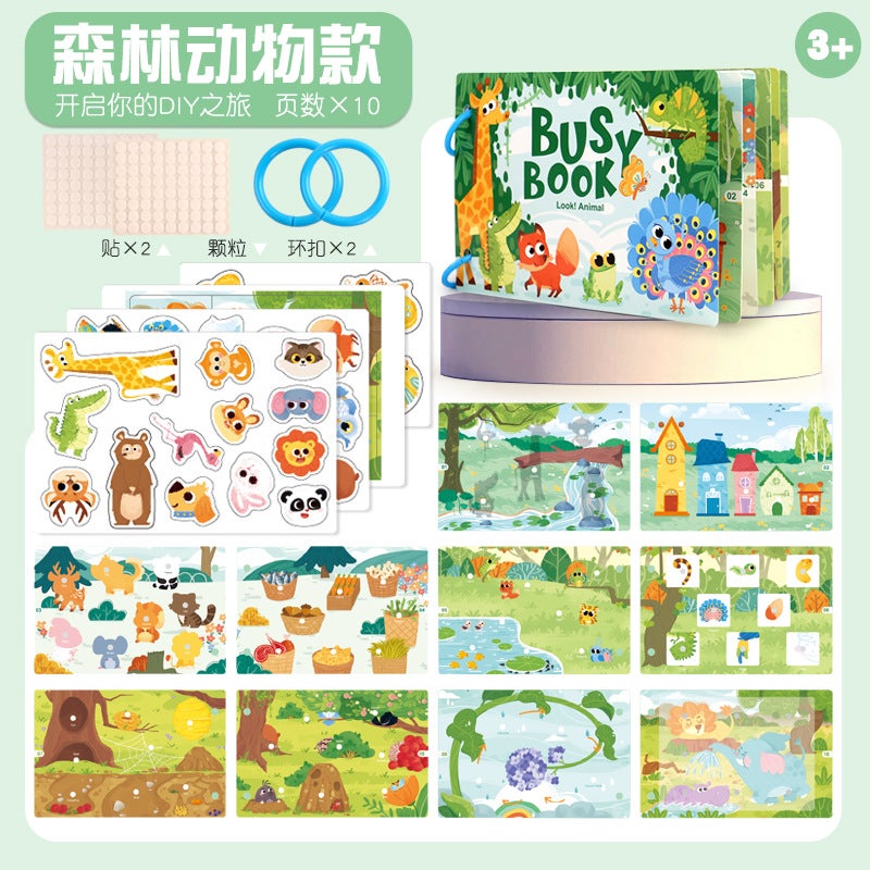 Children'S Educational Early Education Enlightenment Cartoon Paste Quiet Book Sticker Material Bag Flip Book Suit Busy Book - Image 1